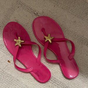 Hot Pink Flip Flops with Gold Starfish Charms